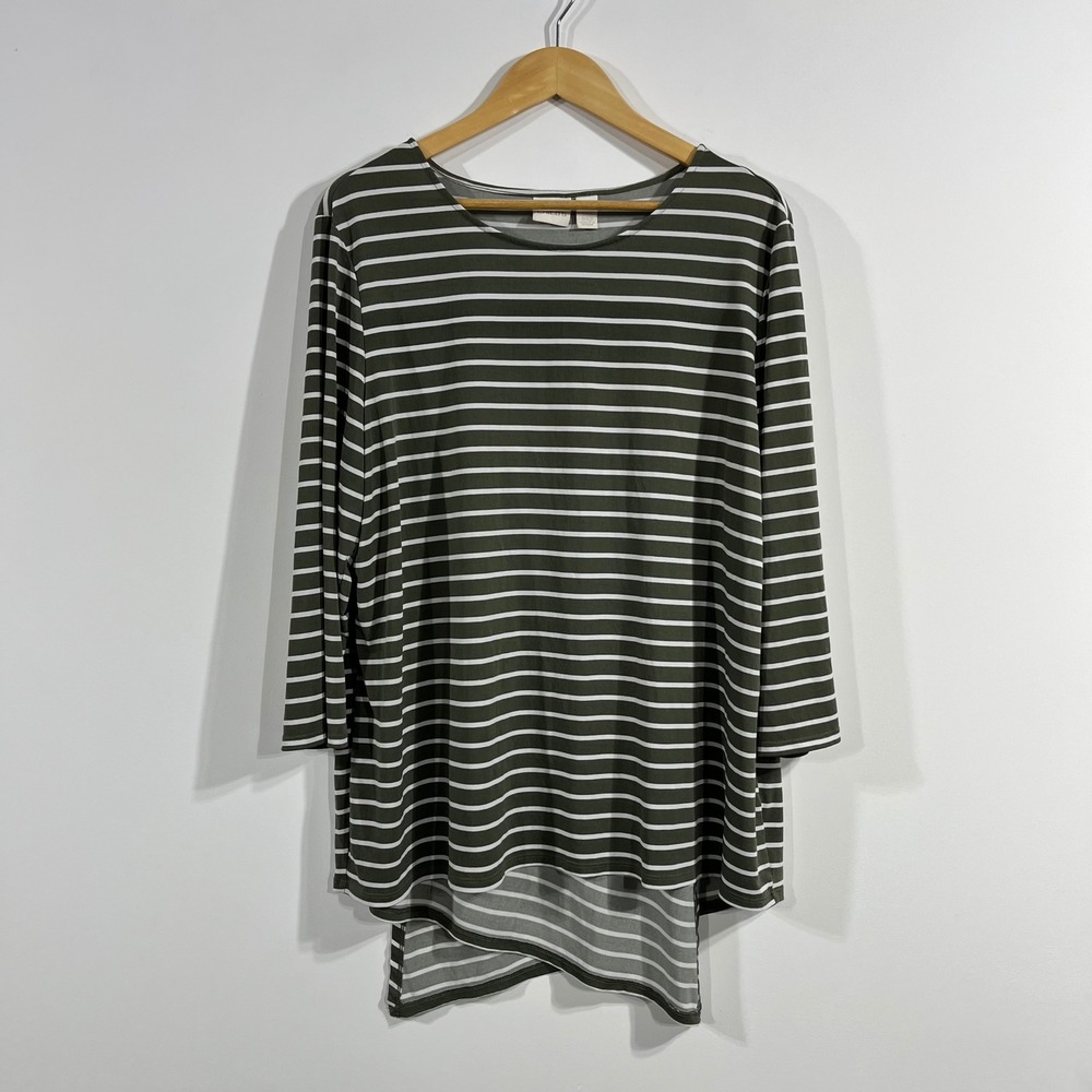 Chicos‎ Artsy Fisherman Striped Tunic Top Asymmetrical Lagenlook Mature Womens 3